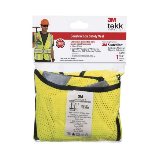 3M Reflective Construction Safety Vest with 5 Point Tear Away, Class 2, Hi-Viz Yellow