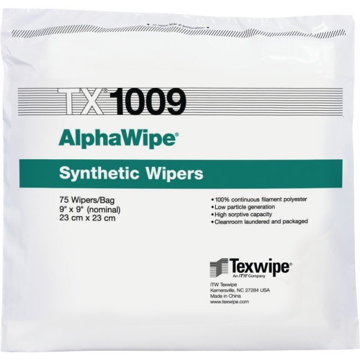 Itw Texwipe Tx1009 Wipers - Cleanroom, Continuous-Filament Polyester, 9"X9", 150/Bag