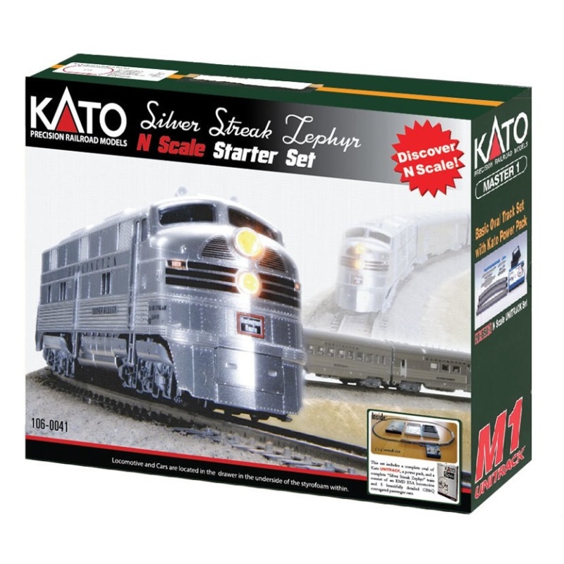 Kato Usa Chicago, Burlington & Quincy "Silver Streak Zephyr" N Scale Starter Train Set