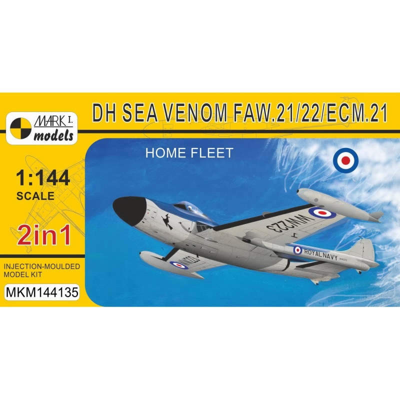 Mark I. Models Sea Venom Faw21/22/Ecm21 British Navy Fighter (2 In 1) Plastic Model Kit, 1/144 Scale