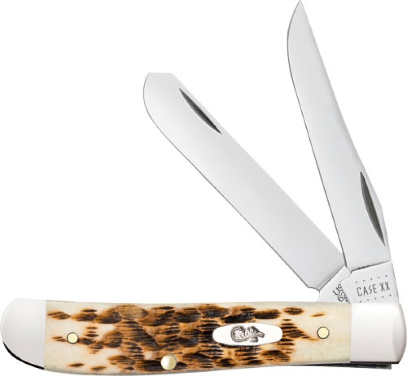Case Knives Amber Bone Ss Peach Seed Jig Mini Trapper