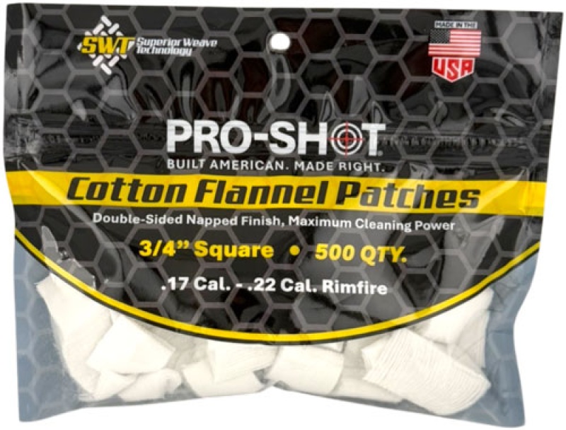 Pro Shot Cleaning Patch Cotton Flannel .17-.22 3\/4\" 500Ct