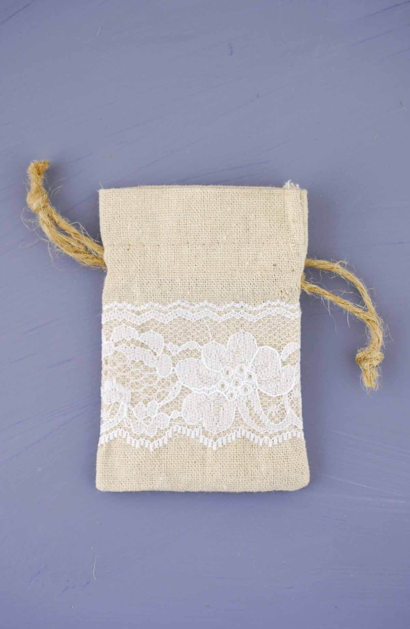 12 Linen & Lace 3X4 Favor Bags